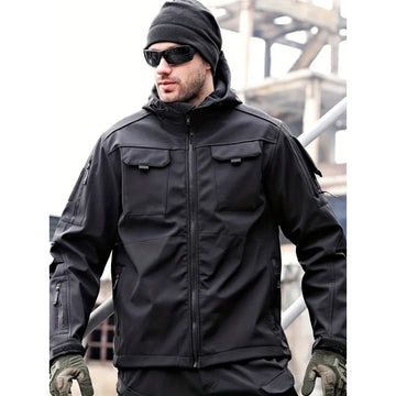 Men’s Tactical Soft Shell Jacket – Waterproof, Windproof & Warm Outdoor Hooded Coat